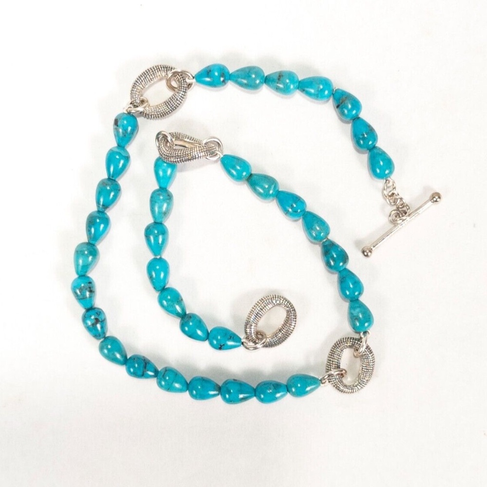 Michael Dawkins Turquoise teardrop Beaded Necklace with Sterling Silver Accents
